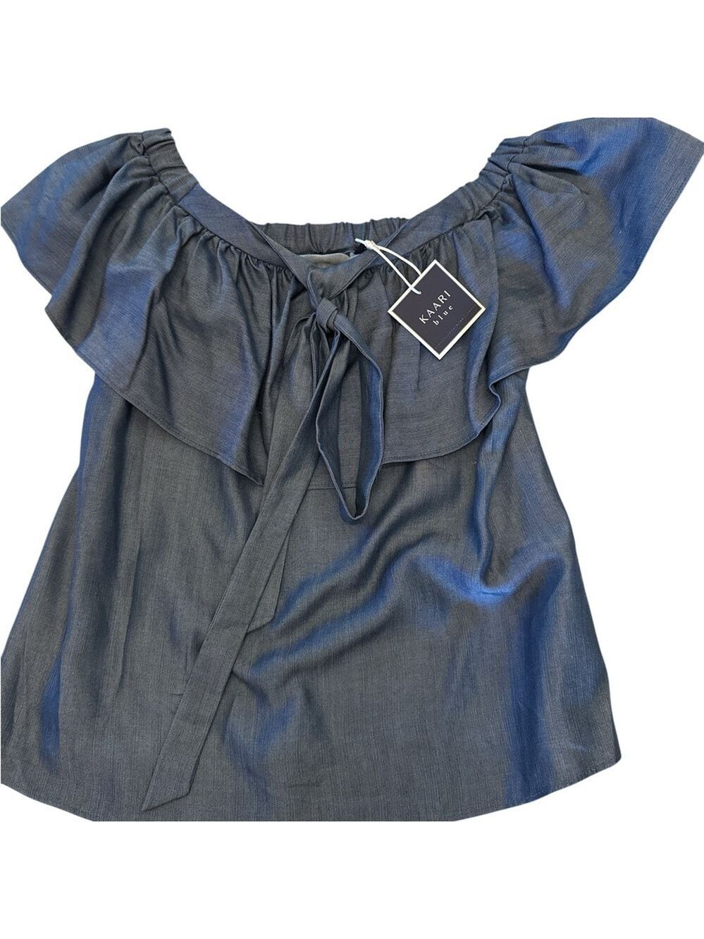 Kaari Blue Puff Sleeve Ruffled Blouse